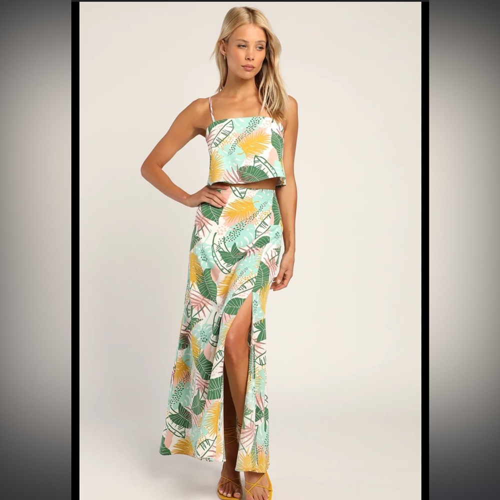 Hot Tropic White Multi Tropical Print Maxi Skirt Sz L NWOT